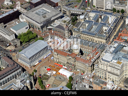 Luftbild des Stadtzentrums von Birmingham mit Victoria Square, Birmingham Museum & Art Gallery und dem Rathaus Stockfoto