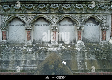 Familiengrab in Putney geringeren gemeinsamen Friedhof, Südwesten von London, england Stockfoto