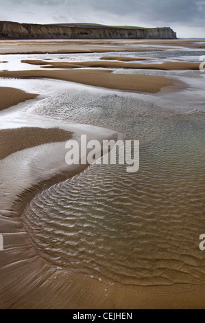 Gezeiten-Pools am Sandstrand bei Ebbe am Cap Blanc Nez, Pas-de-Calais, Frankreich Stockfoto