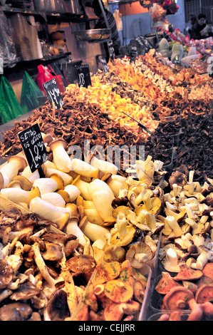 Barcelona, Spanien. La Boqueria-Markt. Pilz-stall Stockfoto