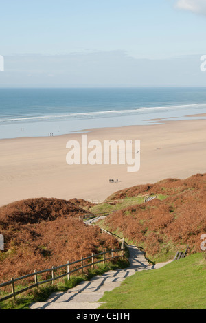 Treppe zum Strand von Rhossili Bucht, Halbinsel Gower, South Wales Stockfoto