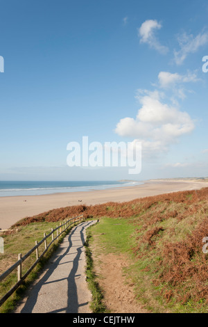 Treppe zum Strand von Rhossili Bucht, Halbinsel Gower, South Wales Stockfoto