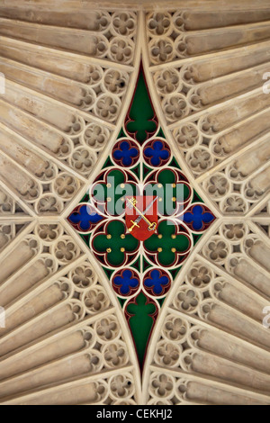 England, Somerset, Bad, Bath Abbey, Fan-gewölbte Decke, Wappen Stockfoto