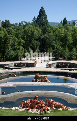 Spanien, Kastilien und Leon, Segovia, Palast von La Granja de San Ildefonso, Brunnen Stockfoto