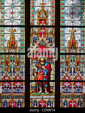 Prag, St.-Veits-Dom, Buntglasfenster, St. Johannes der Täufer Stockfoto