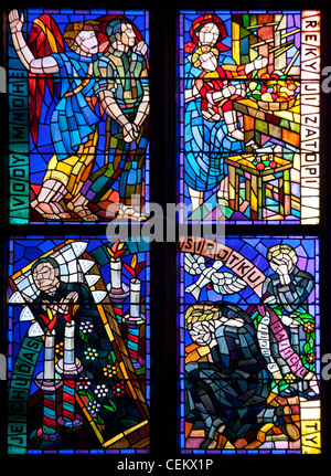 Prag, St.-Veits-Dom, Thunov Kapelle, Glasfenster, Psalmen, Psalm 126:5 Stockfoto