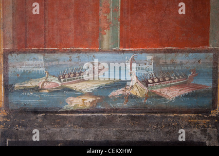 Italien, Neapel Museum aus Pompeji, Isis-Tempel, Naumachie, Darstellung einer Seeschlacht