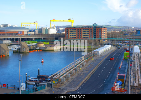 Blick über den Fluss Lagan Belfast Nordirland Stockfoto