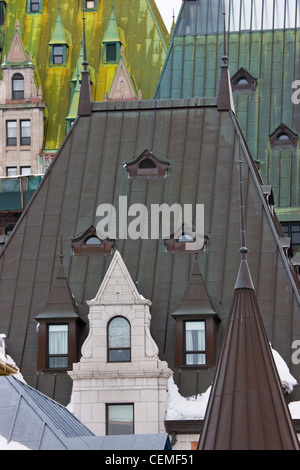 Architektonische Details des Chateau Frontenac Hotel, Quebec City, Kanada Stockfoto