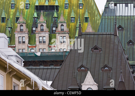 Architektonische Details von Fairmount le Chateau Frontenac Hotel in Quebec City, Kanada Stockfoto