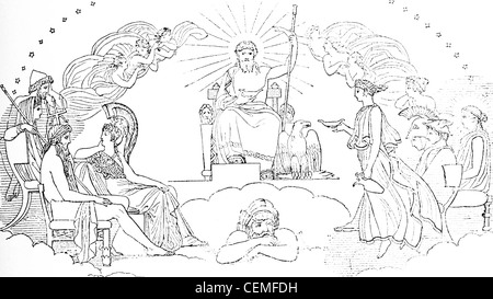 Diese Szene vom Buch VIII in der Ilias zeigt Zeus, König der Götter, die Einberufung eines Rates der Götter auf dem Olymp.