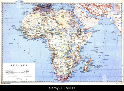 Die planisphärischen Karte von Afrika mit Namen von Städten und Ländern auf. Stockfoto