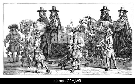 Museum Dresden. - Gehen Sie die Staatsanwälte in Paris, im siebzehnten Jahrhundert Zeichnung von Francois chauveau. - Maßzeichnung bocourt, Vintage eingravierten Abbildung. magasin Pittoresque 1875. Stockfoto