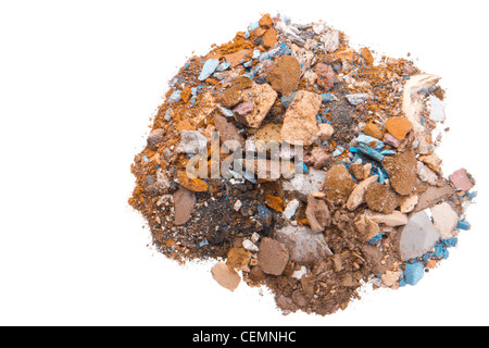 gemischte zerkleinerte Eyeshadows isoliert auf weißem Hintergrund Stockfoto