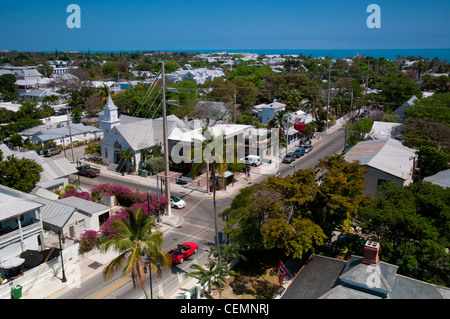 Key West Panorama mit Whitehead Street und Newman methodistische Kirche Stockfoto