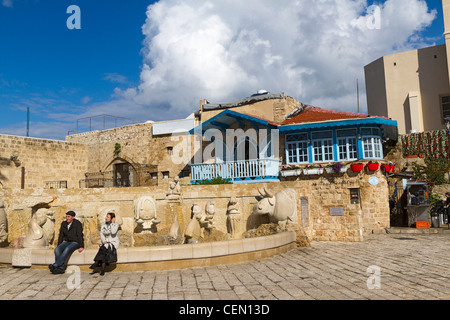 Tierkreis-Brunnen auf Kedumim Platz in Altstadt von Jaffa, Tel Aviv, Israel Stockfoto