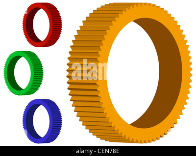 3D mechanische Räder vor weißem Hintergrund, abstrakte Kunst-Vektorgrafik Stockfoto