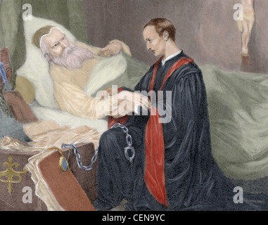 Christopher Columbus (1451-1506). Navigator, Kolonisator und Explorer. Kolumbus auf seinem Sterbebett. Stockfoto