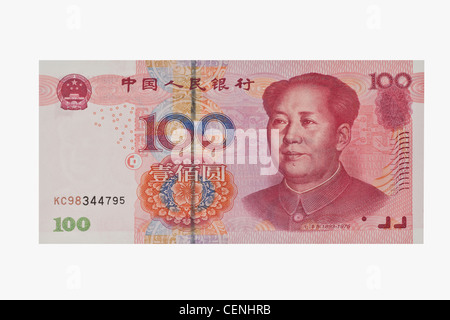 100 Yuan Rechnung mit dem Porträt von Mao Zedong. Die chinesische Währung Renminbi, wurde 1949 eingeführt. Stockfoto
