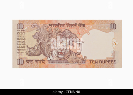 Rückseite des indischen 10 Rupie Rechnung, Indien, Asien Stockfoto