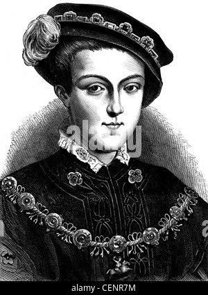 Eduard VI. (1537-1553) König von England und Irland von 1547 Holzstich Ende des XIX. Jahrhunderts - London Stockfoto