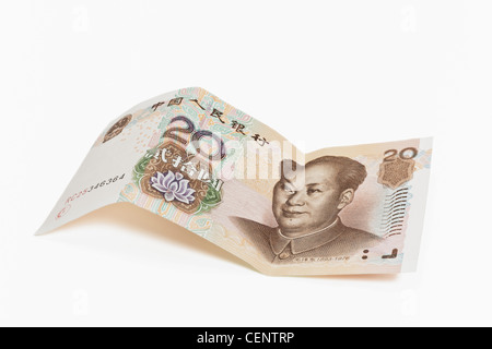 20 Yuan Rechnung mit dem Porträt von Mao Zedong. Die chinesische Währung Renminbi, wurde 1949 eingeführt. Stockfoto