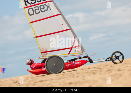 internationalen Land Segeln Yachting Veranstaltung Meisterschaft Wettbewerb treffen auf Hoylake Strand Sandyacht sandyachting Stockfoto