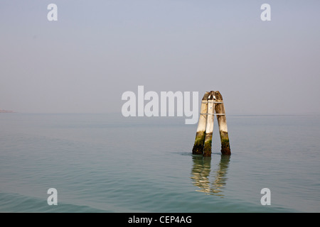 Die Briccole, hölzerne Beiträge aus europäischer Eiche verwendet, um die Fahrrinnen in der Lagune von Venedig zu markieren Stockfoto