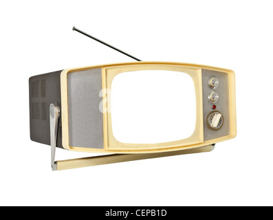 Kleinen 60er Portable TV mit ausgeblendeten Bildschirm und Antenne. Stockfoto