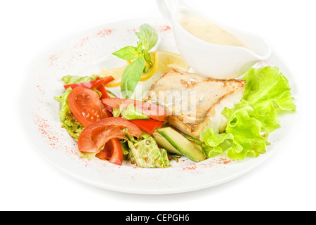 Leckerer Fisch Zander mit Gemüse-mix Stockfoto