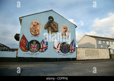 Politische Wandmalereien aus der Ulster defence Union in Boundary Street. Stockfoto