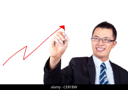 Business-Frau, die ein Gewinn-Diagramm zeichnen Stockfoto