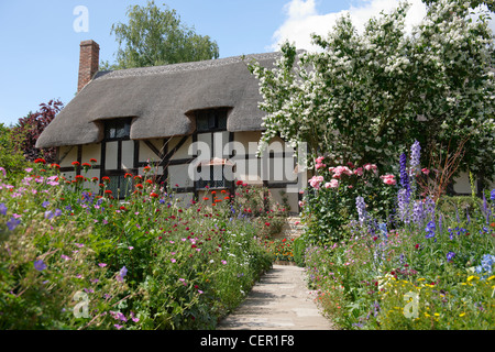 Anne Hathaway Hütte, einen traditionellen englischen Cottage, das war der vorehelichen Haus von Shakespeares Frau Anne. Stockfoto