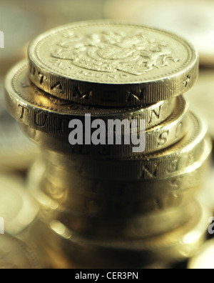 Detail von einem Pfund-Münzen gestapelt. Stockfoto