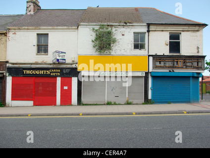 Ein Baum wächst aus einem Fenster in einem stillgelegten Shop in Byker, Newcastle. Stockfoto