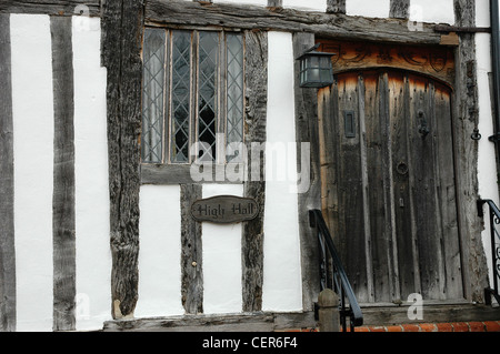 Die Tudor strahlte Armaturenbrett eines Hauses in der Suffolk Dorf Lavenham. Stockfoto