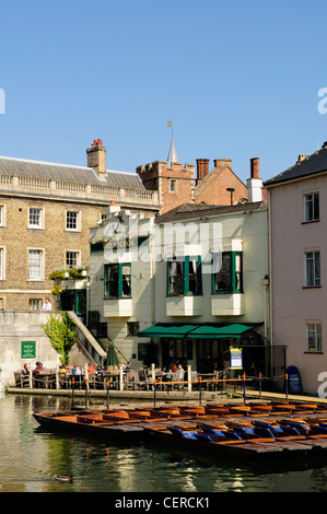 Flache zu mieten auf dem Fluss Cam außerhalb The Anchor Pub. Stockfoto