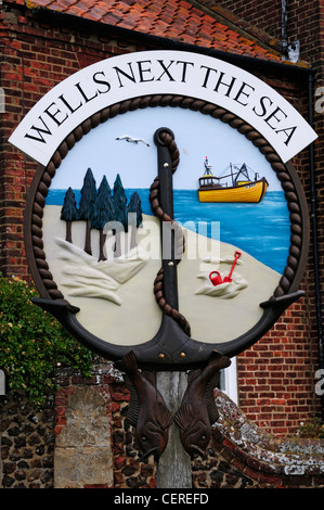 Wells-Next-the-Sea Ortstafel. Stockfoto