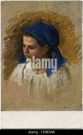 UdSSR - ca. 19271: Reproduktion von antiken Postkarte zeigt Porträt eines Bauern von Ivan Kramskoy, ca. 1927 Stockfoto