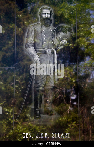 Ein Bild der Konföderierten Armee General James Ewell Brown Jeb Stuart bei Stonewall Speicher Gärten Friedhof Prince William County VA Stockfoto