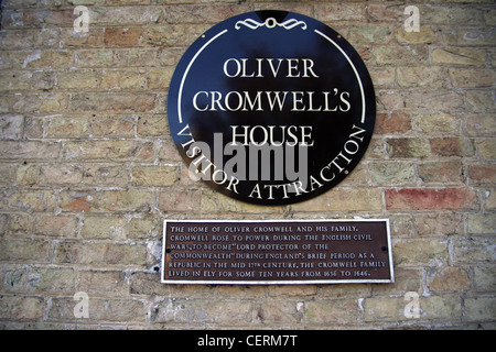 Melden Sie sich für Oliver Cromwells Haus in Ely, in der Nähe von Cambridge. Stockfoto