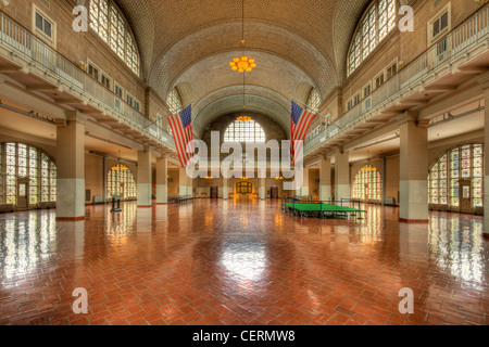 Der Ellis Island Registry Raum (Aula) in das Ellis Island Immigration Museum. Stockfoto