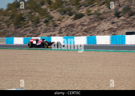 Sebastian Vettel Red Bull F1-Rennwagen während Track Tests in Jerez Rennen fahren Schaltung Andalusien Spanien Stockfoto