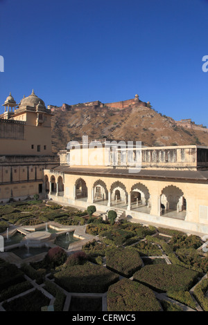 Indien, Rajasthan, Jaipur, Amber, Fort, Hof, Garten, Stockfoto