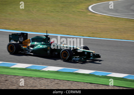 Jarno Trulli fahren Caterham-Formel 1 Rennwagen während Track Tests in Jerez Andalusien Spanien Stockfoto