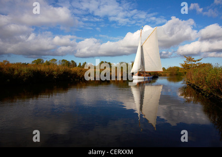 Segelboot auf dem Fluss Ant in den Norfolk Broads National Park. Stockfoto