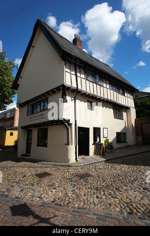 Die gepflasterten Gassen und alten Gebäuden von Elm Hill in Norwich. Stockfoto