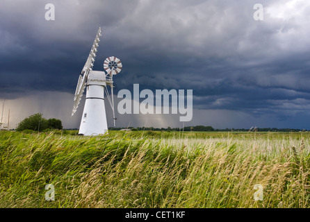 Thurne Windmühle während eines Sturms auf den Norfolk Broads. Stockfoto