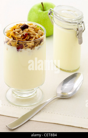 köstliche gesunde Parfait mit cremigem Joghurt und knusprige Müsli oder Müsli gemacht Stockfoto