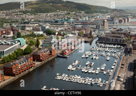 Großbritannien, Wales, Swansea, Luftaufnahme von Seeviertel von Meridian Tower Stockfoto